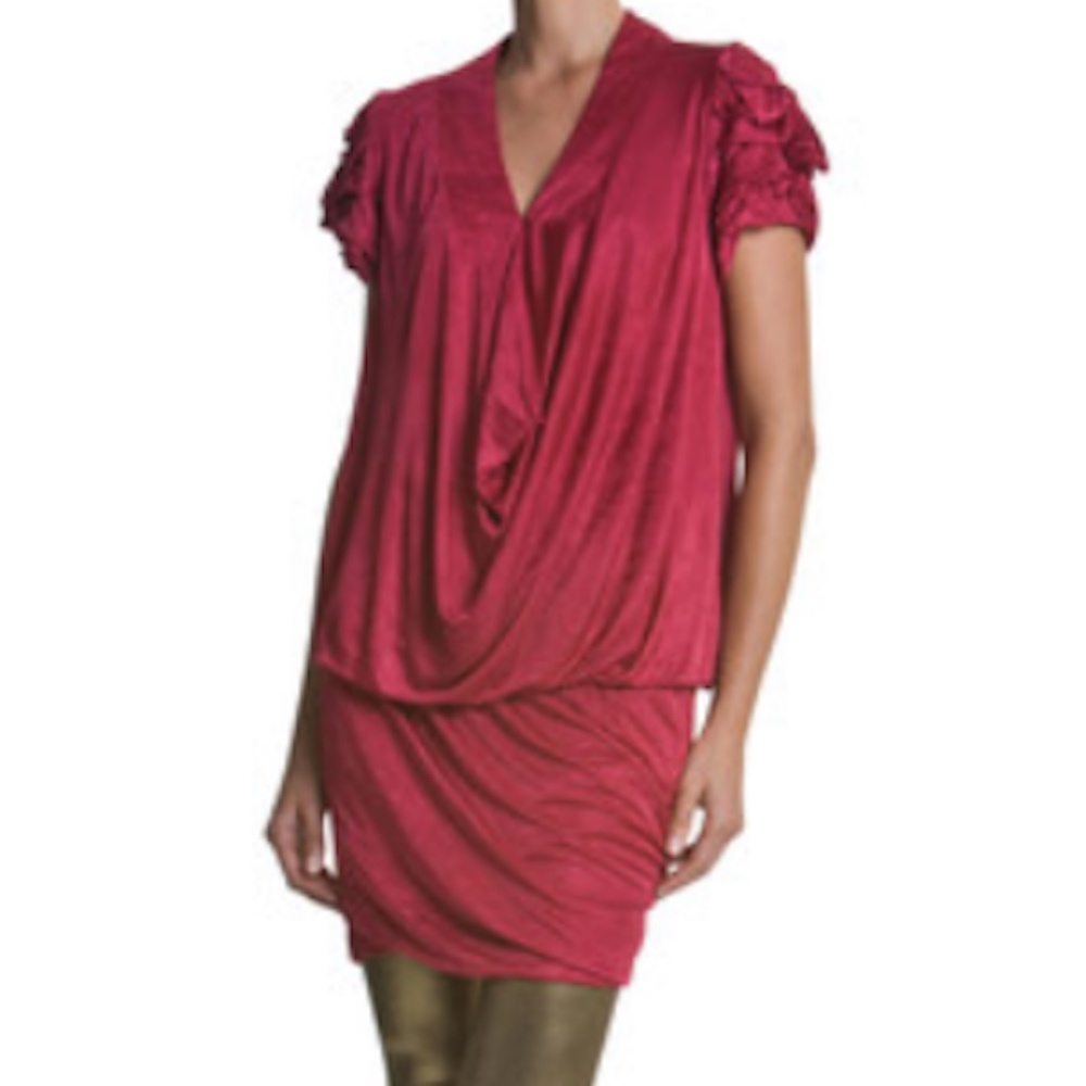 BCBG Maxazria Runway Darted Sleeve Pink Berry Dress SZ XXS